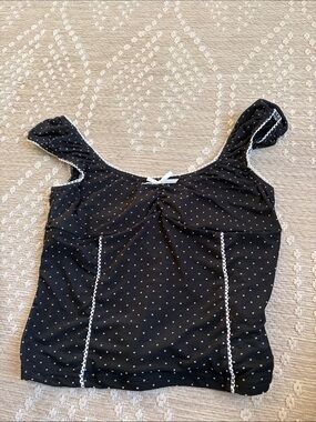 Black Polka Dot Tank Top with White Trim